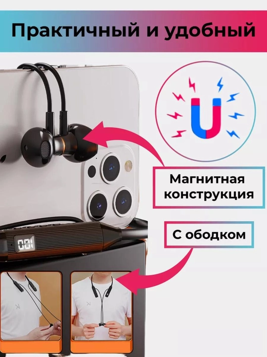 Simsiz sport minigarnituralari, bo'yin jantali, raqamli displey, Bluetooth BT-107, magnit