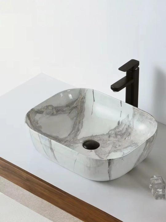 Раковина накладная OSSO-493 STONE MARBLE овальная, керамическая, белая - 