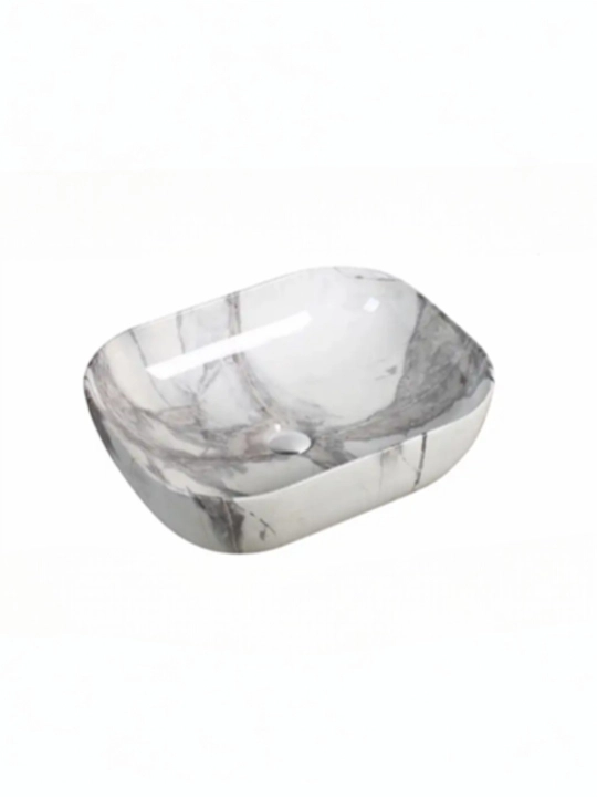 OSSO-493 STONE MARBLE modeli, oq rangli, keramik va oval shakldagi ustki rakovina