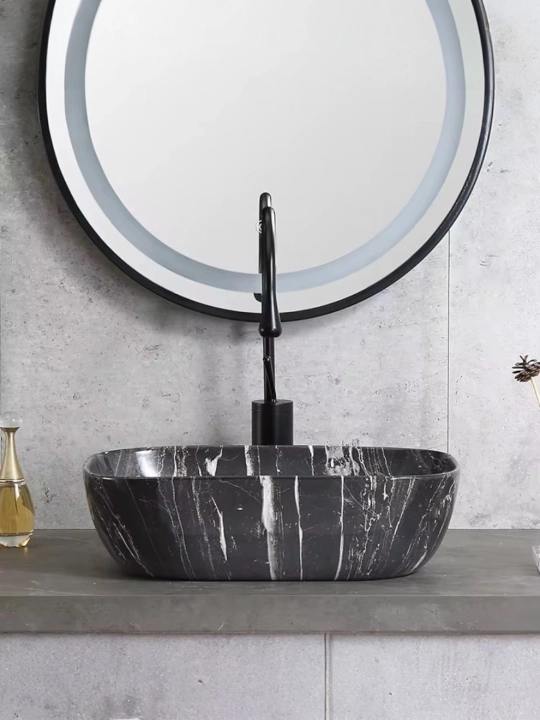 Raqovina nakladnaya OSSO 493 BLACK MARBLE, qora, marmar, dumaloq vannaxonalar uchun