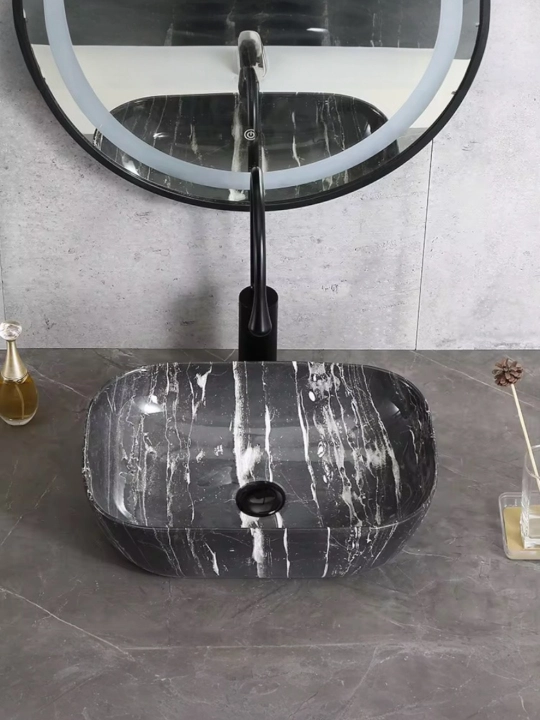Raqovina nakladnaya OSSO 493 BLACK MARBLE, qora, marmar, dumaloq vannaxonalar uchun