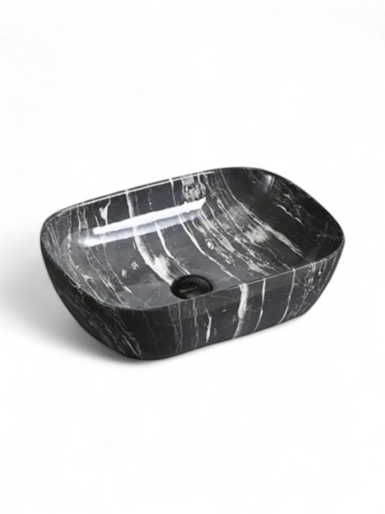 Raqovina nakladnaya OSSO 493 BLACK MARBLE, qora, marmar, dumaloq vannaxonalar uchun