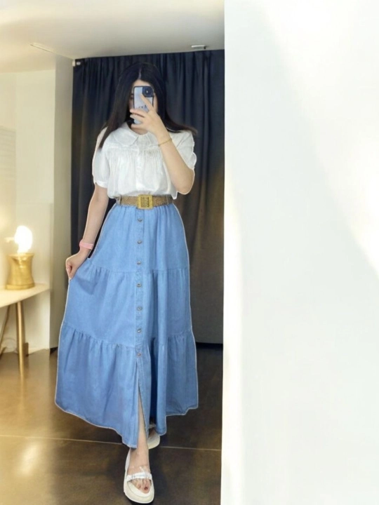 Yubka, ayollar va qizlar uchun, uzun, keng, jinsi yubka, standart o'lcham 42-46