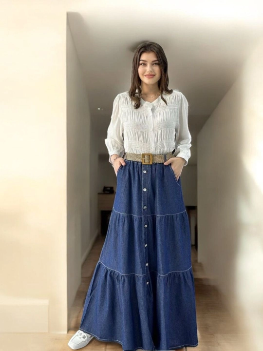 Yubka, ayollar va qizlar uchun, uzun, keng, jinsi yubka, standart o'lcham 42-46