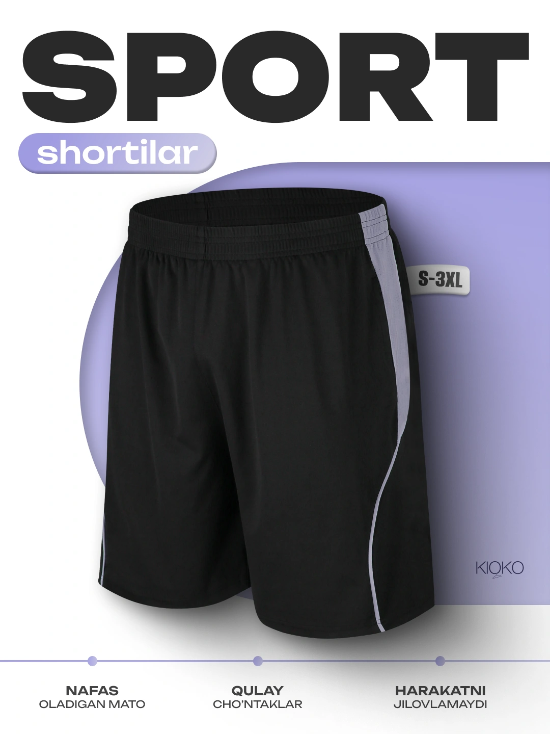 Erkaklar shortilari Kioko, sport va mashg‘ulotlar uchun shortilar, erkaklar sport kiyimi