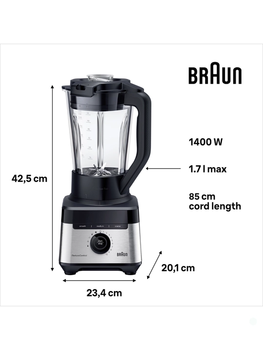 Stasionar blender Braun PowerBlend 7 JB7550BK, 1400 Vt, 2 litr idish, avtomatik tozalash