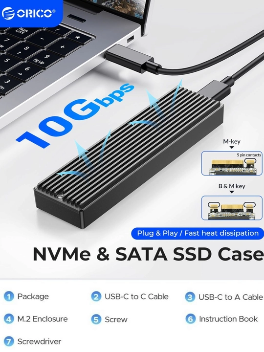 Keys ORICO M2SSD Case NVMe USB Type C 10 Gbps, qattiq disk