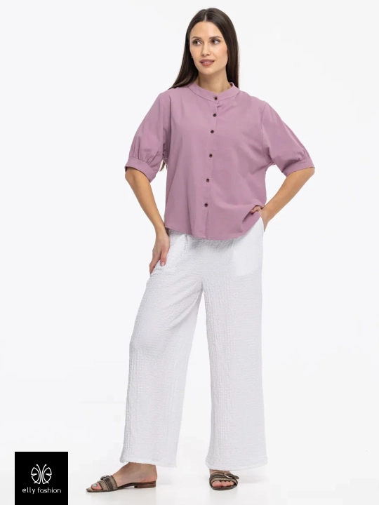 Рубашка женская, блузка из хлопка, однотонная  — EllyFashion