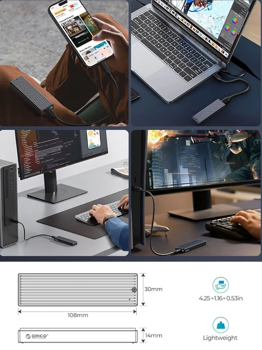 Keys ORICO M2SSD Case NVMe USB Type C 10 Gbps, qattiq disk
