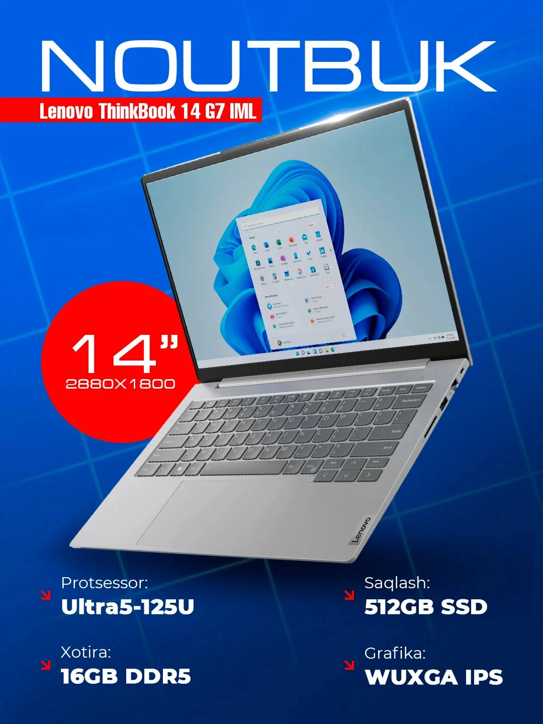 Ноутбук Lenovo ThinkBook 14 G7 IML за 19999000 сум по лучшей цене. Uzum Market