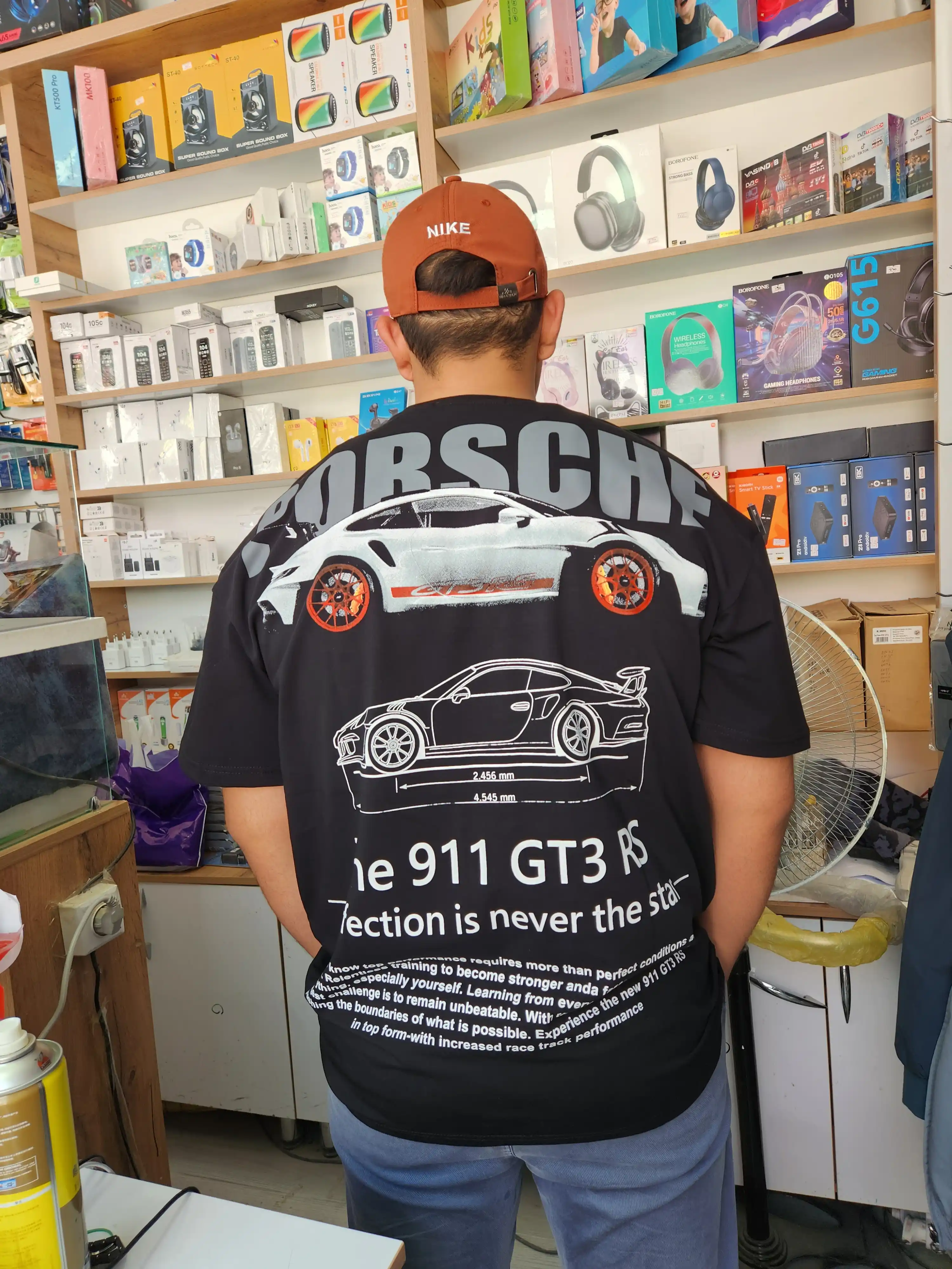 Uniseks oversize futbolka, qisqa yengli, printli, yoz va kuz uchun — PORSCHE