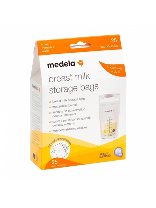 Ona suti saqlash paketlari Medela, 180 ml, 25/50/100 dona, BPA yo‘q, steril qadoqlangan