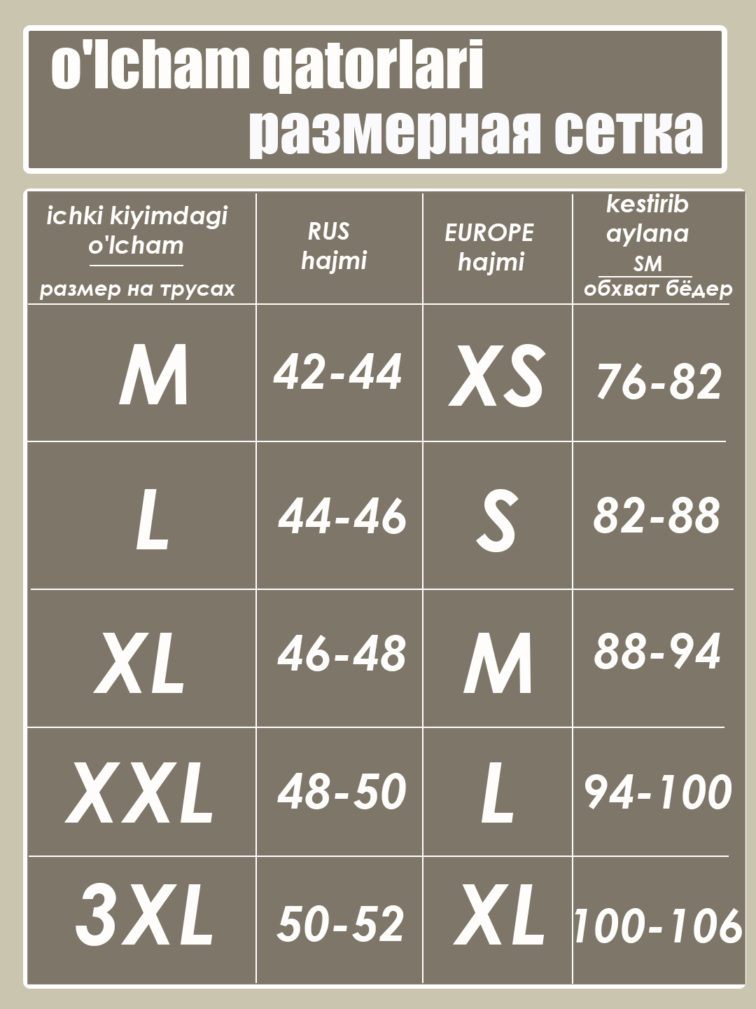Erkaklar trusiklari, briflar, to'plamda 3 dona, paxta