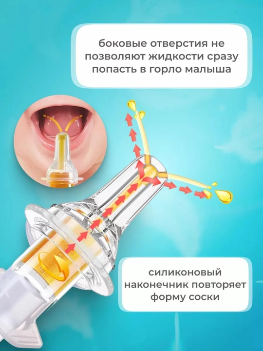 Шприц дозатор для ввода лекарств, для кормления новорожденных, с силиконовым наконечником