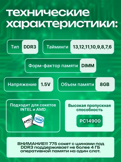 Оперативная память для компьютера DDR3 4гб, 8гб 1333МГц 1600МГц