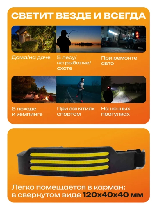 Quvvatli, akkumulatordan ishlovchi boshga taqiladigan fonar, 5 xil rejimda ishlaydi