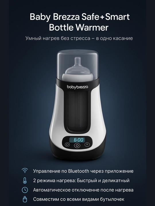 Умный подогреватель бутылочек Baby Brezza Safe + Smart, Bluetooth, 2 режима - 