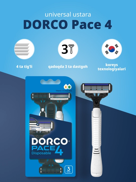 Bir martalik ustara DORCO PACE 4, blister, 3 dona