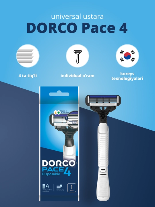 Bir martalik ustara DORCO PACE 4, yumshoq qadoq, 1 dona