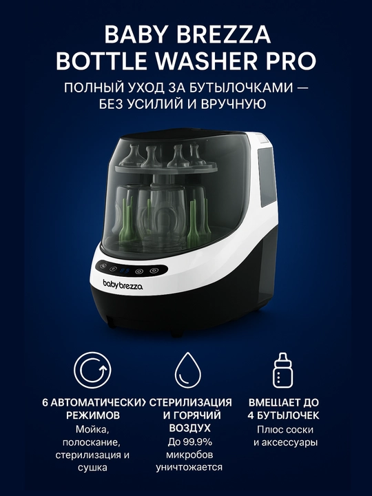 Baby Brezza Bottle Washer Pro, 6 режимов, мойка, стерилизация, сушка детских бутылок - 