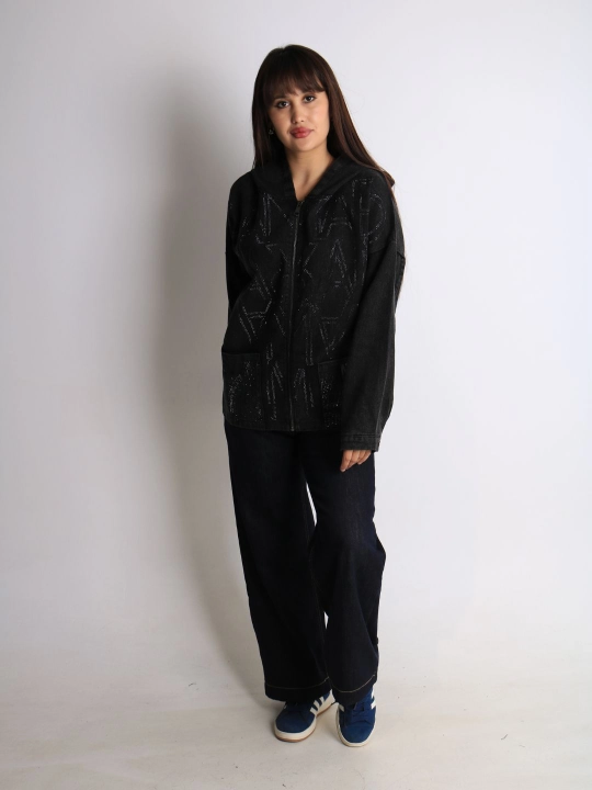 Ayollar oversize jins kurtkasi, 100% paxta, bahor-kuz, XL–XXXL o‘lcham