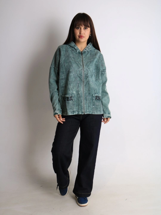 Ayollar oversize jins kurtkasi, 100% paxta, bahor-kuz, XL–XXXL o‘lcham