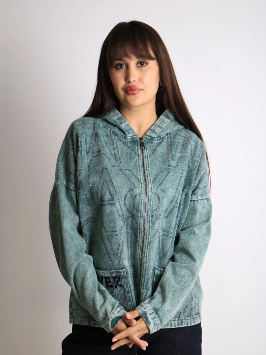 Ayollar oversize jins kurtkasi, 100% paxta, bahor-kuz, XL–XXXL o‘lcham