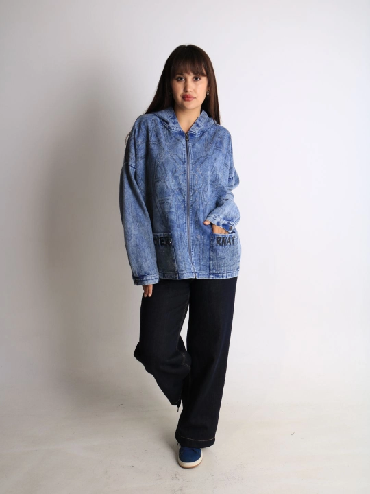 Ayollar oversize jins kurtkasi, 100% paxta, bahor-kuz, XL–XXXL o‘lcham