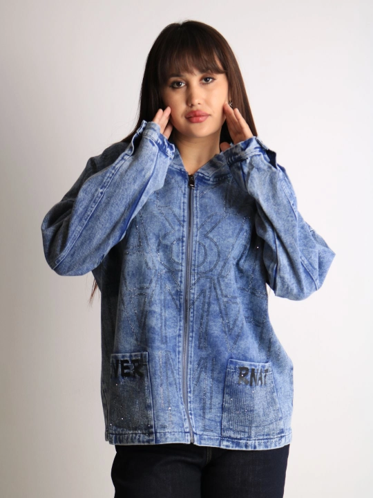 Ayollar oversize jins kurtkasi, 100% paxta, bahor-kuz, XL–XXXL o‘lcham
