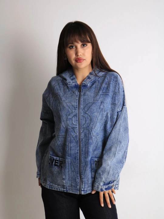 Ayollar oversize jins kurtkasi, 100% paxta, bahor-kuz, XL–XXXL o‘lcham