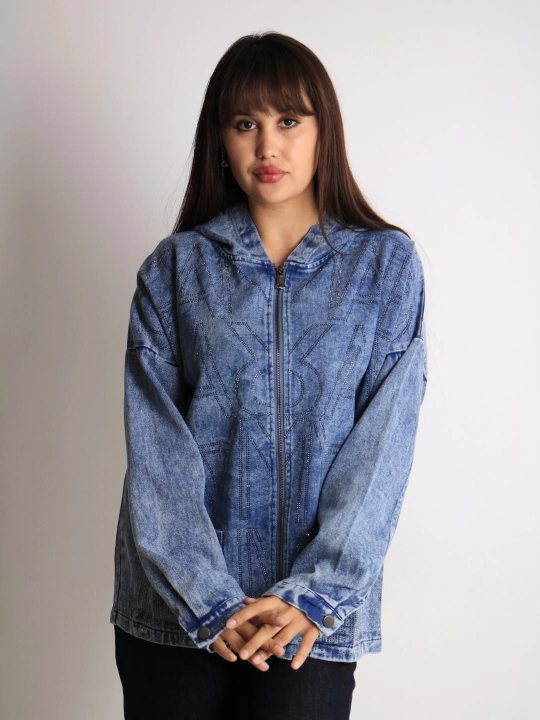 Ayollar oversize jins kurtkasi, 100% paxta, bahor-kuz, XL–XXXL o‘lcham