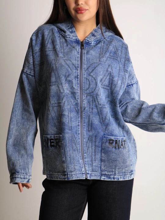 Ayollar oversize jins kurtkasi, 100% paxta, bahor-kuz, XL–XXXL o‘lcham