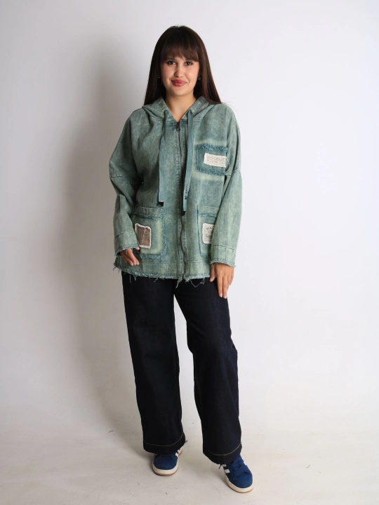Ayollar oversize jins kurtkasi, 100% paxta, bahor-kuz, XL–XXXL o‘lcham