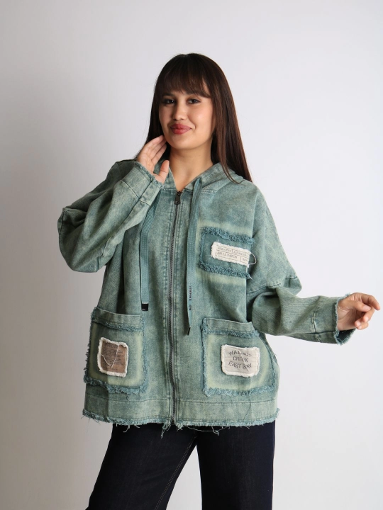 Ayollar oversize jins kurtkasi, 100% paxta, bahor-kuz, XL–XXXL o‘lcham