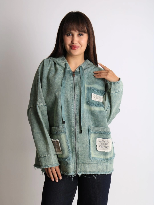 Ayollar oversize jins kurtkasi, 100% paxta, bahor-kuz, XL–XXXL o‘lcham