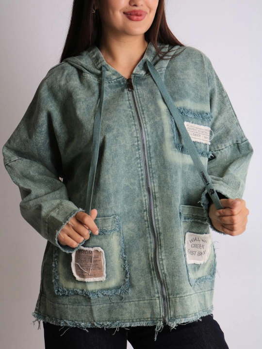 Ayollar oversize jins kurtkasi, 100% paxta, bahor-kuz, XL–XXXL o‘lcham