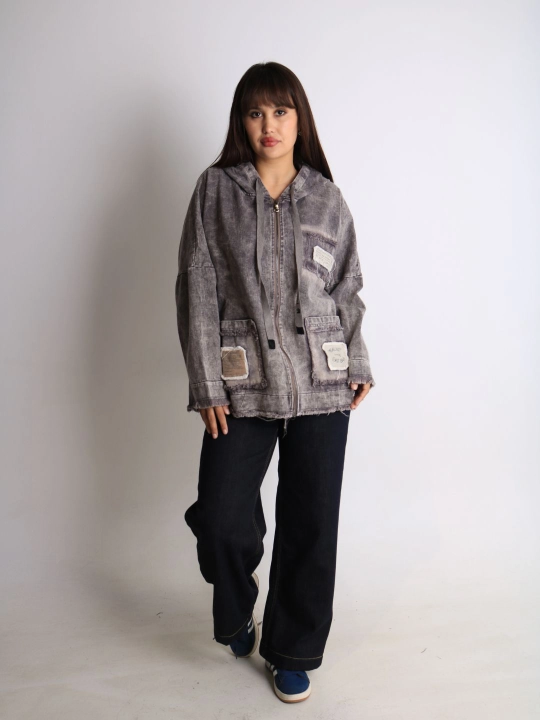 Ayollar oversize jins kurtkasi, 100% paxta, bahor-kuz, XL–XXXL o‘lcham