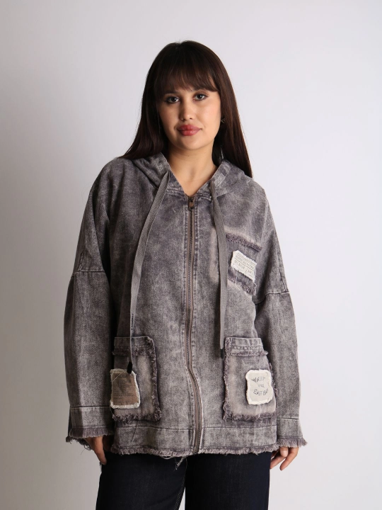 Ayollar oversize jins kurtkasi, 100% paxta, bahor-kuz, XL–XXXL o‘lcham