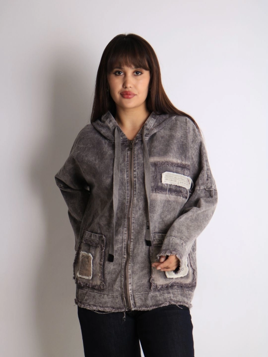 Ayollar oversize jins kurtkasi, 100% paxta, bahor-kuz, XL–XXXL o‘lcham