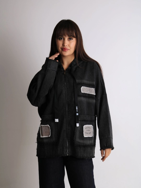 Ayollar oversize jins kurtkasi, 100% paxta, bahor-kuz, XL–XXXL o‘lcham