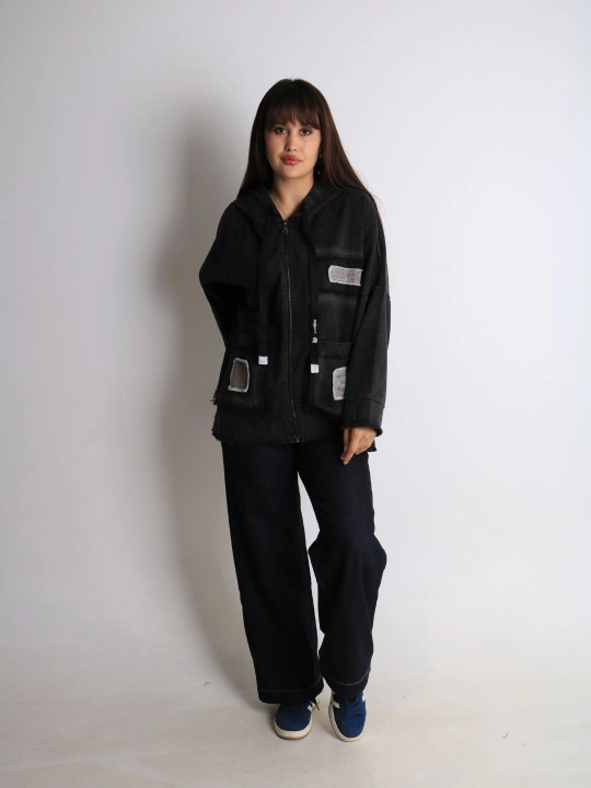 Ayollar oversize jins kurtkasi, 100% paxta, bahor-kuz, XL–XXXL o‘lcham