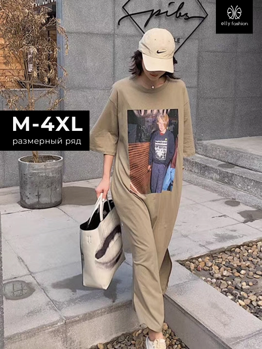 Платье футболка с принтом, для дома, повседневное — EllyFashion