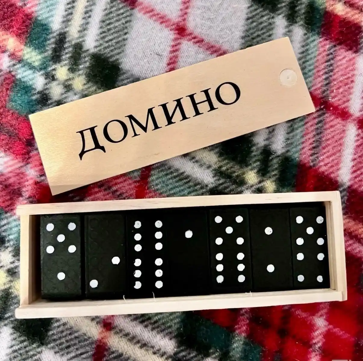 FIDGO domino, yog‘och qutida 28 ta tosh