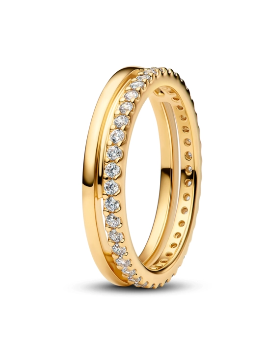 Кольцо Pandora Double Band Покрытие золотом 14 карат 163799C01
