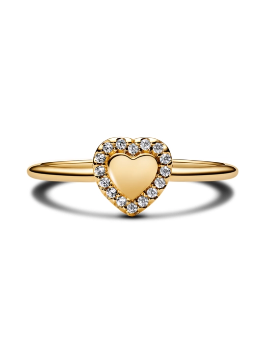 Кольцо Pandora Engravable Heart Halo Ring, покрытие золотом 14 карат 163801C01