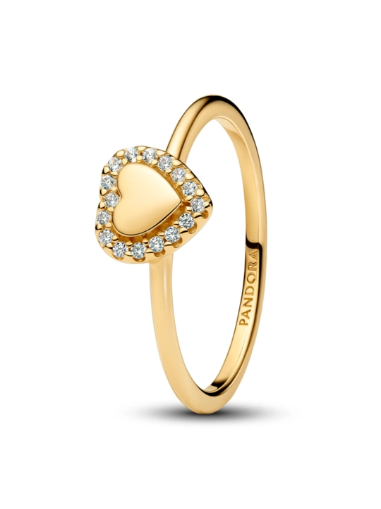 Кольцо Pandora Engravable Heart Halo Ring, покрытие золотом 14 карат 163801C01