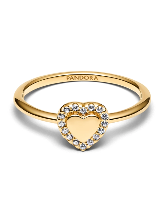 Кольцо Pandora Engravable Heart Halo Ring, покрытие золотом 14 карат 163801C01