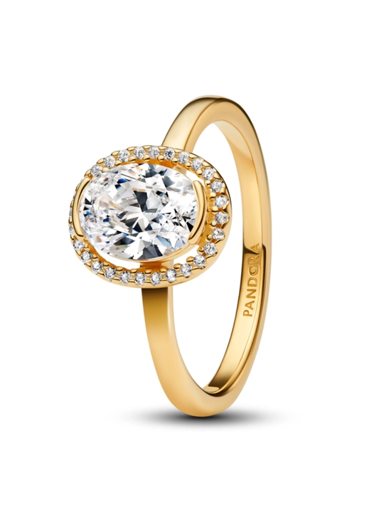 Кольцо Pandora Oval Sparkling Halo Ring, покрытие золотом 14 карат 163802C01