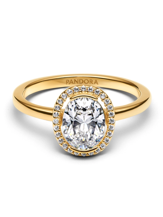 Кольцо Pandora Oval Sparkling Halo Ring, покрытие золотом 14 карат 163802C01