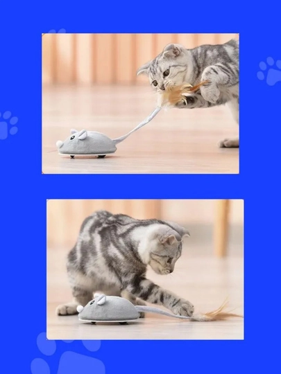 Игрушка для кошек Мышь автоматическая, USB зарядка в подарок, серая